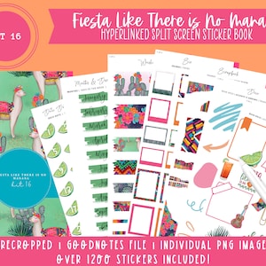 Kit 16 Split Screen Sticker Book | Fiesta Like There is No Manana | Over 1200 Digital Stickers | Pre-Cropped | Goodnotes File