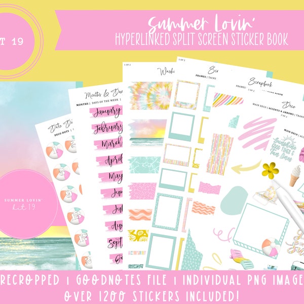 Kit 19 Split Screen Sticker Book | Summer Lovin' | Summer Stickers | Over 1200 Digital Stickers | Pre-Cropped | Goodnotes File