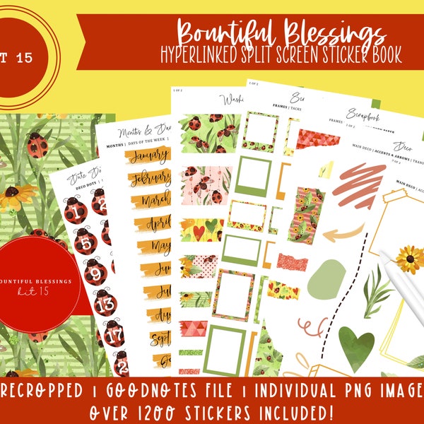 Kit 15 Split Screen Sticker Book | Bountiful Blessings | Over 1200 Digital Stickers | Pre-Cropped | Goodnotes File