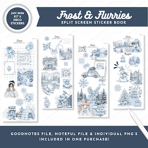 January 2026 Kit 2 Deco Stickers | Frost & Flurries | Split Screen Sticker Book | Goodnotes + Noteful Files + Individual PNGs
