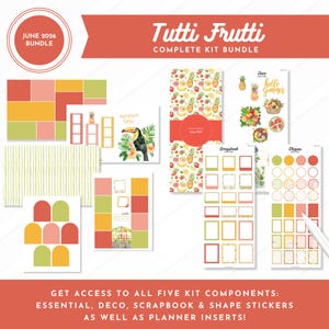 Månadspaket juni 2026 | Tutti Frutti | Digitala förbeskurna klistermärken och kalenderinlägg | Goodnotes + Noteful + individuella PNG-filer