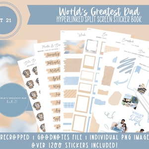 2024 Kit 21 Stickerboek met gesplitst scherm | 's Werelds beste vader | Vaderdag | Meer dan 1200 digitale stickers | Voorgesneden | Goodnotes-bestand