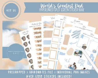 Kit 21 Split Screen Sticker Book | World's Greatest Dad | Fathers Day Stickers | Over 1200 Digital Stickers | Pre-Cropped | Goodnotes File