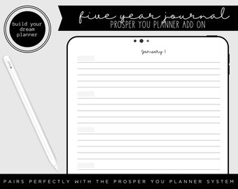 Five Year Journal - Prosper You Planner Add On | Fully Hyperlinked Digital Planner | Digital Planner Accessory