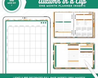 Mini Kit 1 (2026) One Month Planner Inserts | Autumn in a Cup | Decorated Full Page JPEG Images | Landscape, Portrait + Ringed Included!