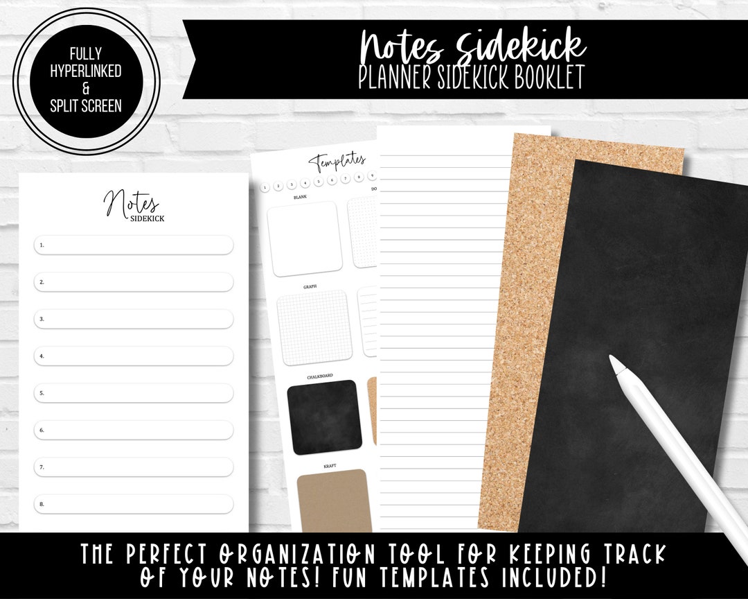 Side Kick Note Notes Sidekick - Planner Sidekick Booklet | Split Screen & Phone ...