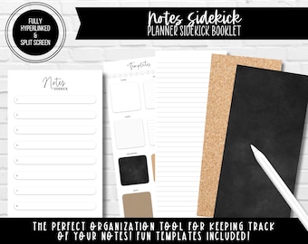 Notes Sidekick - Planner Sidekick Booklet | Split Screen & Phone Friendly | Fully Hyperlinked Digital Planner | Digital Accessory