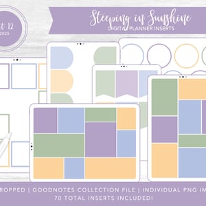 2025 Kit 12 Digital Planner Inserts | Steeping in Sunshine | Goodnotes Collection Files + Individual PNGs | PreCropped Transparent Sticker