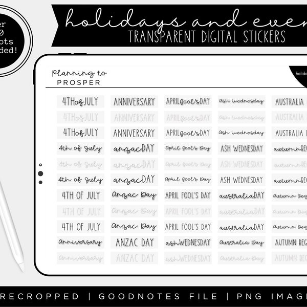 Holidays & Events Script Stickers | Over 900 Transparent Stickers | Pre-Cropped Digital Stickers | Goodnotes File | Individual PNG Images |