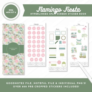 2026 Mini Kit 6 Sticker Book | Flamingo Fiesta | Split Screen | Digital Pre-Cropped Stickers | Goodnotes + Noteful Files + Individual PNGs