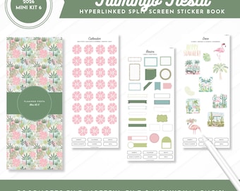 2026 Mini Kit 6 Sticker Book | Flamingo Fiesta | Split Screen | Digital Pre-Cropped Stickers | Goodnotes + Noteful Files + Individual PNGs