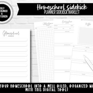 Homeschool Sidekick - Folleto de Planner Sidekick / Pantalla dividida y compatible con teléfono / Planificador digital totalmente hipervinculado / Accesorio digital