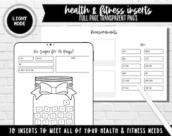 Health & Fitness Planner Inserts | Light Mode | 70 Inserts Included | Portrait and Landscape | Prosper You Planner Hub System
