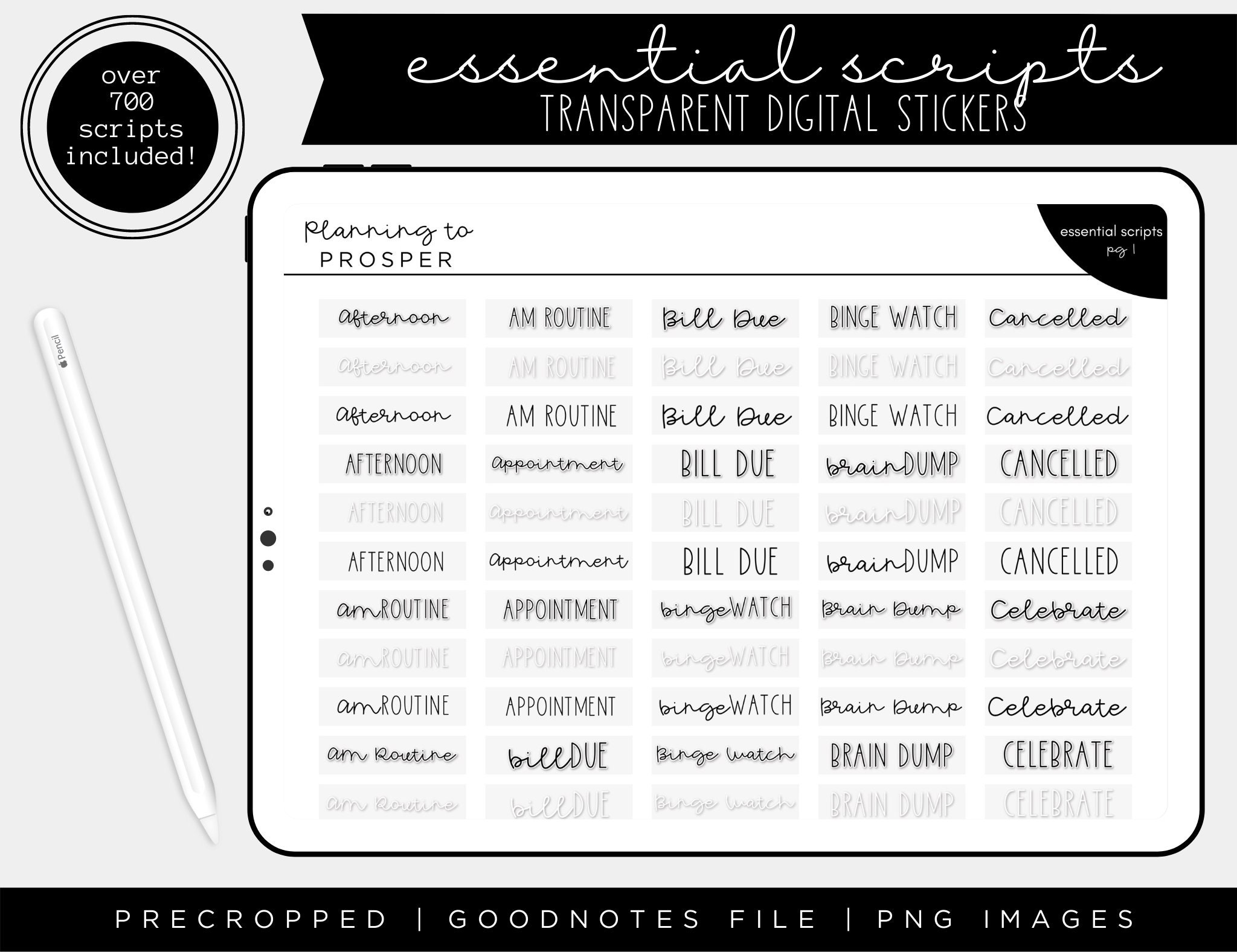 Essential Script Stickers Over 700 Transparent Script Etsy