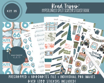 Kit 35 Digital Sticker Book | Road Trippin' | Over 1200 Stickers | Pre-Cropped Stickers | Goodnotes File | Individual PNG Images |