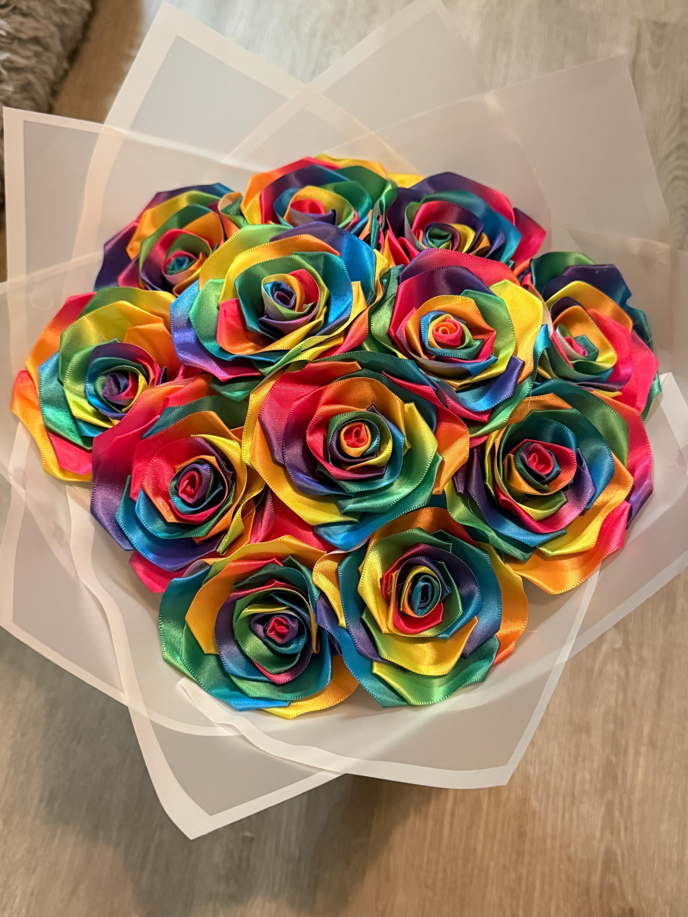 Eternal Rose Bouquet – Handmade Satin Ribbon Flowers | Personalized ...