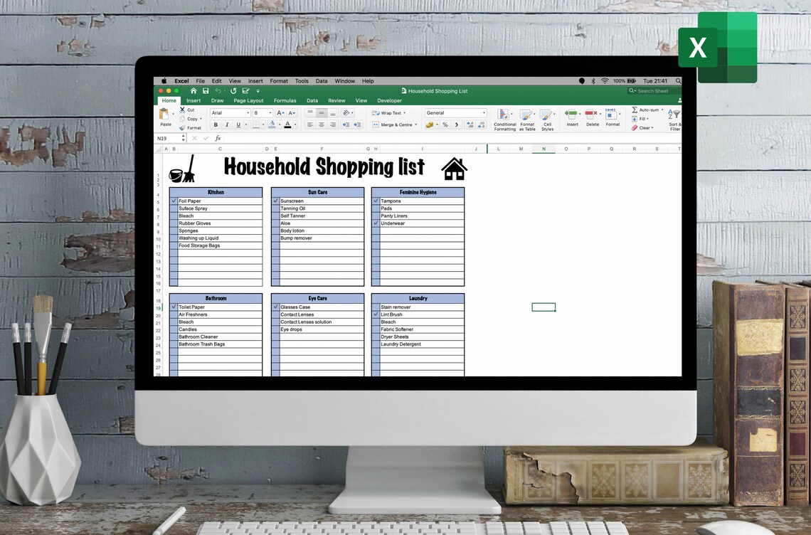 Household Shopping List Excel Template Weekly Meal Planner Etsy