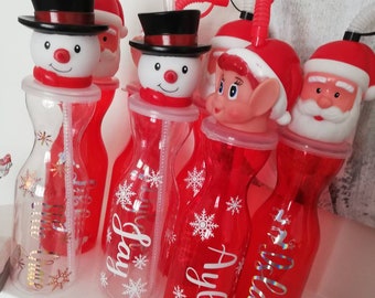 Personalised Christmas Bottles, Santa Bottles, Elf Bottles, Snowman Bottles, Christmas Drinking Bottles, Christmas Eve Box Fillers