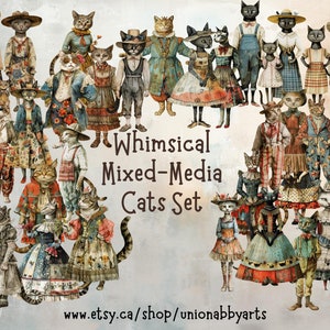 Ensemble de chats fantaisistes techniques mixtes - 29 images prédécoupées / Coupe soignée et prêt à l'emploi dans la fabrication de papier / Papier cartonné de 65 livres