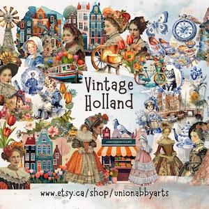 VINTAGE HOLLAND – 43 immagini fustellate / Fussy Cut e pronte per l'uso nella lavorazione della carta / cartoncino da 65 libbre