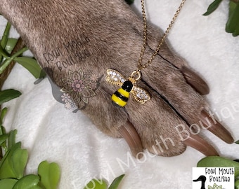 Gold Colored "My Dog Stepped On A Bee" 16" Necklace with Rhinestone Wings JOHNNY DEPP Trial Themed