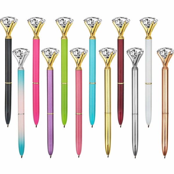 Faux Diamond Pens in White Black Pink Purple Green Blue Silver Gold