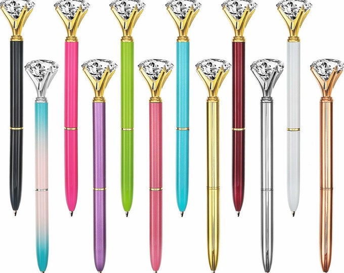 Faux Diamond Pens in White Black Pink Purple Green Blue Silver Gold