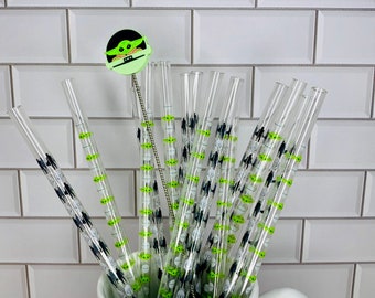 Reusable DISNEY Mandalorian Grogu Baby Yoda Straws Black Green White Washable Plastic Tumbler Straws Bottle Brush