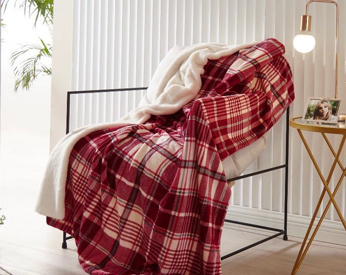 Dearfoams Cozy Throw Red Gray Cream 60” x 50” Personalized Customizable or As Pictured