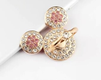 Gold Mickey Mouse Inspired Phone Ring with White and Pink Accent Rhinestone Ears