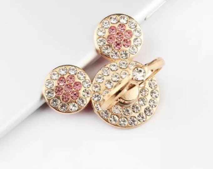 Gold Mickey Mouse Inspired Phone Ring with White and Pink Accent Rhinestone Ears