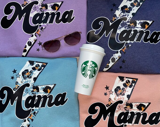 Mama with Leopard Lightening Bolt Long Sleeve Sweater