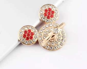 Gold Mickey Mouse Inspired Phone Ring with White and Red Accent Rhinestone Ears