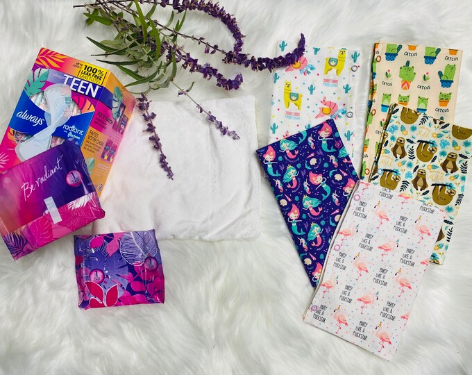 Aunt Flo’s Menstrual Rice Heating Pad Bag for Period Menstrual Cycle with relaxing calming lavender