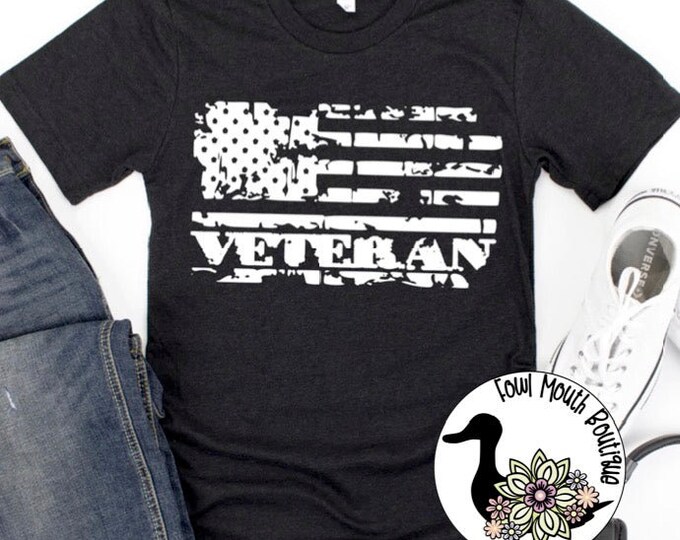 Veteran Distressed American Flag Graphic T-Shirt