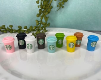 Miniature STARBIES Coffee Latte Cups with Color Sleeve Boba Drinks Frappuccino Whipped Cream Drink Toys Jewelry Making DIY