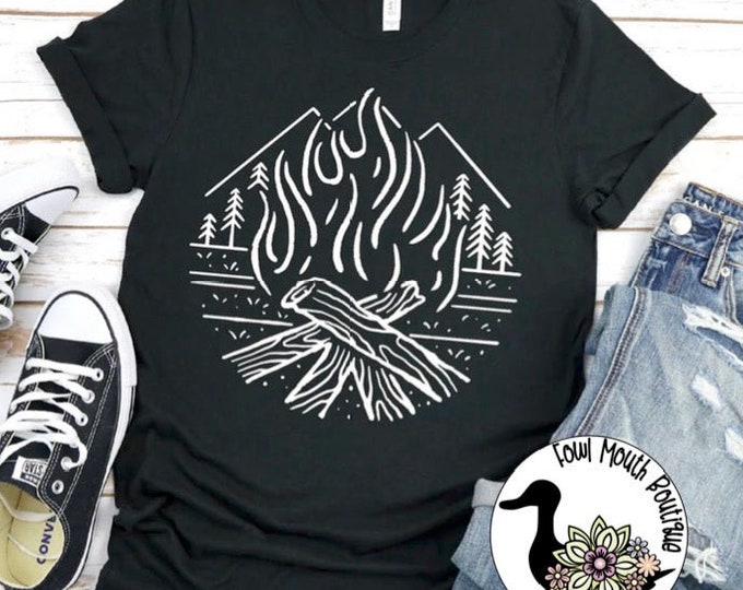 Campfire Scene Camping RV Bonfire Themed T-Shirt