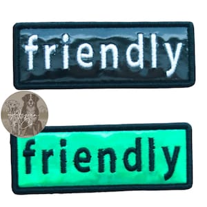 Friendly Holographic Dog Patch | Custom Dog Name Patch | Hook and Loop Patch | Dog Harness Patch | Velcro Dog Patch | Reflective Patch