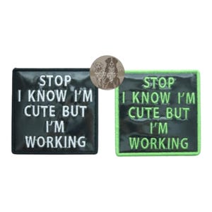 Cute But Busy Patch – Stop Do Not Pet Dog Patch – 3.5x3.5 Holographic Embroidered Hook Back Patch | Harness Patch
