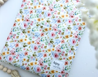 Bookish Floral Quilted Pouch Book Sleeve, Kindle Sleeve | Bible Protector | Book Pouch | Book Cover | Padded Book Sleeve | Book Protextor