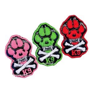 Holographic K9 Skull Morale Patch, Embroidered Dog Harness Patch, Hook Back Tactical Dog Patch, K9 Vest Patch