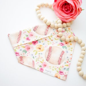 Baseball Dog Bandana, Floral Dog Bandana, Personalized Dog Bandana, Spring Summer Bandana, Dog Neckerchief, Dog Scarf, Girl Dog Bandana