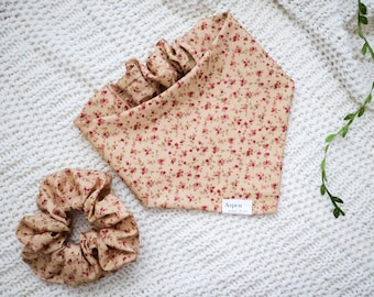 Dog Scrunchie Bandana, Flowers Dog Bandana, Cottagecore Bandana | Matching Scrunchie or Bow, Gift for Dog Lovers