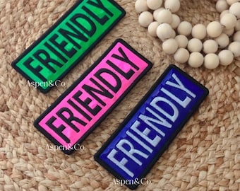 Friendly Dog Patch 5x2" | Holographic Hook Back Embroidered Patch, Custom Dog Patch, Dog Training Patch, Dog Patch for Harness