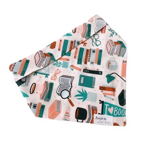 Book Lover Dog Bandana | Bookish Dog Scarf | Mental Health Awareness Pet Accessory | Snap + Tie | Handmade for Readers
