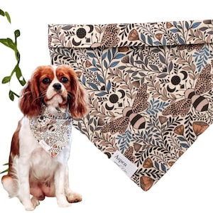 Woodland Floral Dog Bandana | Handmade Cotton Pet Scarf with Snaps | Botanical Leaf Print Dog Accessory | Aspen and Co.