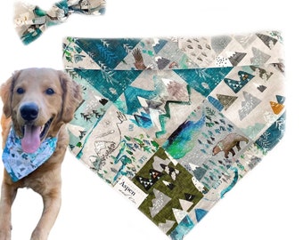 Spruce Dog Bandana: Hiking Trail Mountain Print, Snap-on Scarf