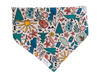 Hiking Dog Bandana – Snap-On Hiking Bandana for Dogs, Mountain Dog Scarf, Road Trip Gift,  Adventure Dog Bandana