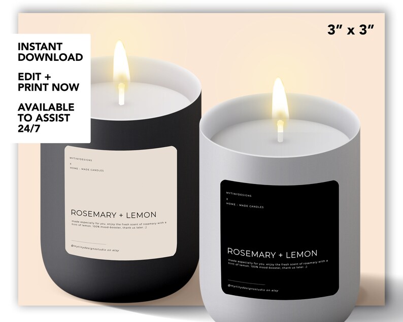 editable candle label aesthetic black beige 2 design diy etsy