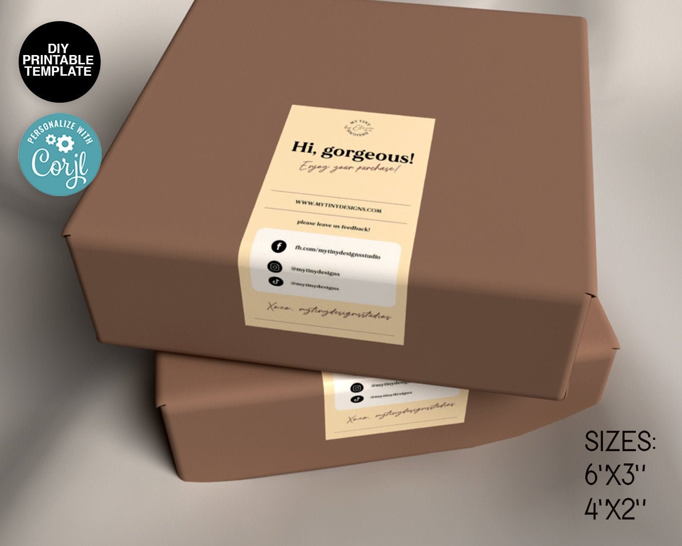 Packaging Box Label DIY / Editable Box Seal Sticker / DIY Packaging Sticker  Design / Box Seals Beige Minimalist 